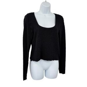 Natural Life Square Neck TextureTop Knit Black Long Sleeve Pullover XL Danielle